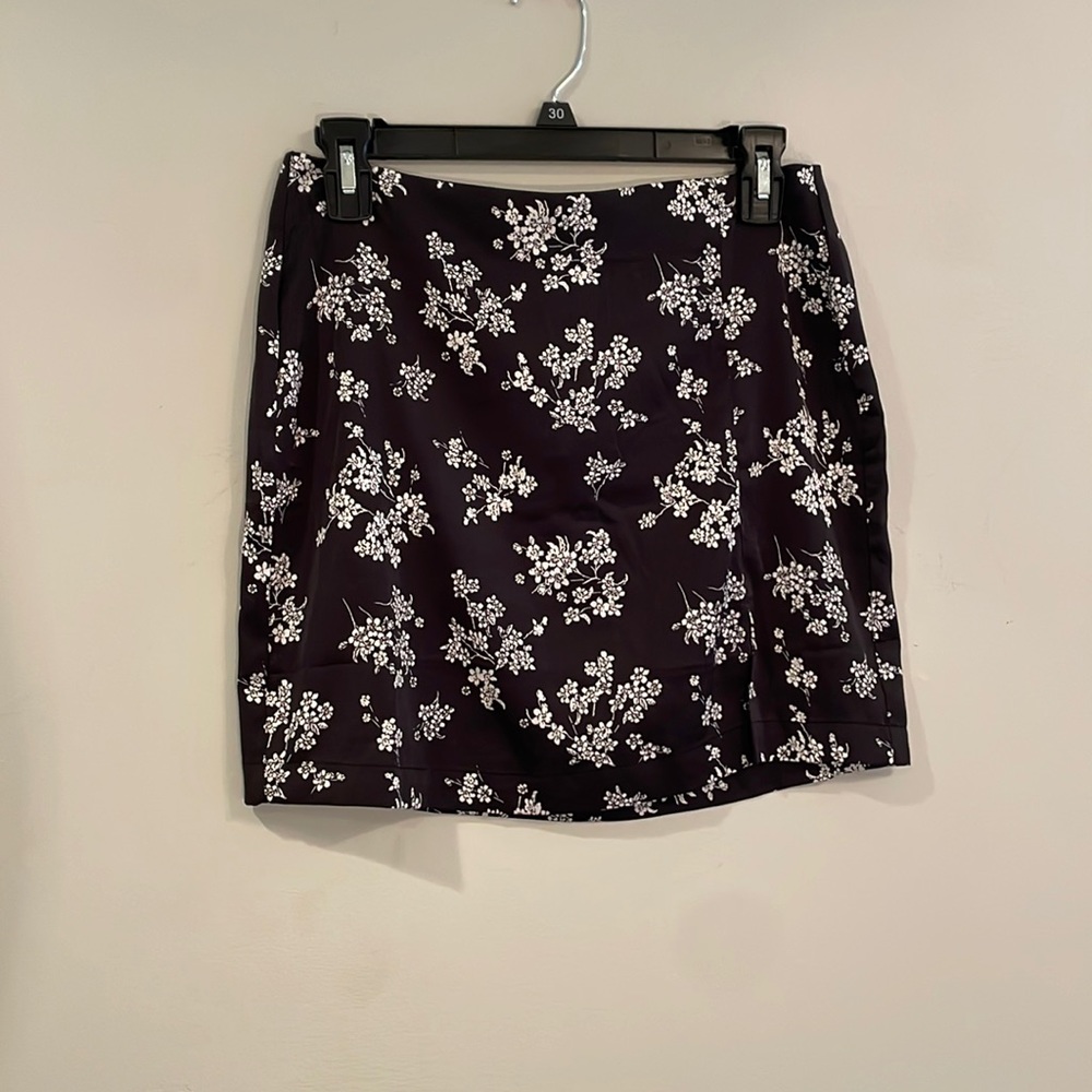 Black and White Floral Silk Skirt
